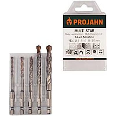 Projahn MULTI-STAR universele boorset, hardmetalen snijkanten, 5-delig, zeskantschacht, Ø 4-5-6-8-10 mm
