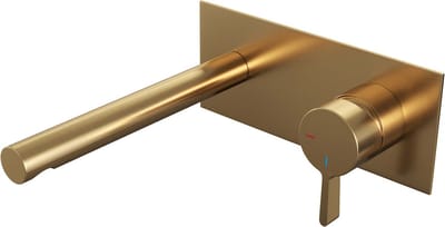 Brauer Gold Edition inbouw wastafelmengkraan met rechte uitloop en afdekplaat model E1 goud geborsteld PVD