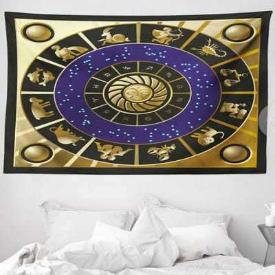 ABAKUHAUS Astrologisch Wandkleed, Sterrenbeeld Horoscoopsymbolen, 230 x 140 cm, Meerkleurig