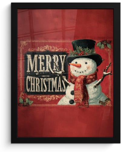 Poster in lijst - Fotolijst 30x40 cm - Posters - Klassiek - Kerstgroet - Sneeuwpop - Rood - Posterlijst zwart - Decoratie - Wanddecoratie woonkamer - Muurdecoratie slaapkamer - Kerstversiering - Kerstdecoratie voor binnen - Kerstmis