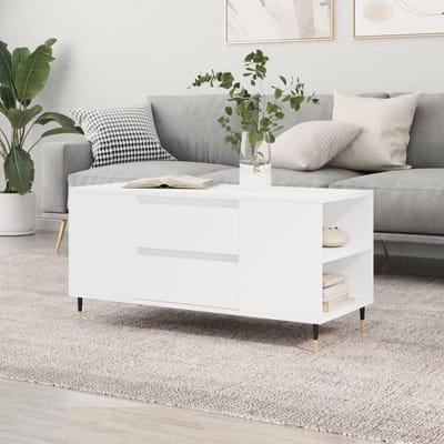 Houten Salontafel - Lage Tafel - Woonkamer Opbergen - Veel Opbergruimte - 102 x 445 cm - Wit