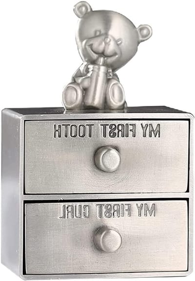 Melktandendoos Baby - Tandendoosje Krul - Souvenir Opslag - Met 2 Laden - 5 x 1.7 x 3.8 inch - Zilver