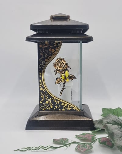 Herdenkingslicht, L-53, Lantaren, Roos, Zwart, Goud, Spiegel, Windlicht, Graflicht, Graflantaarn, Grafdecoratie