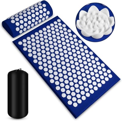 Acupressuur Set - Ontspanningsmat Kussen - Stress Verlichting - Huidvriendelijk Katoen - 68x42cm Mat 38x15cm Kussen - Blauw