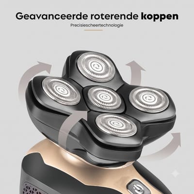 Elektrisch Scheerapparaat Heren – 5-in-1 Roterend Scheerapparaat – Kaal Hoofd & Gezicht Scheren – IPX3 Waterdicht – USB Oplaadbaar – Nat & Droog