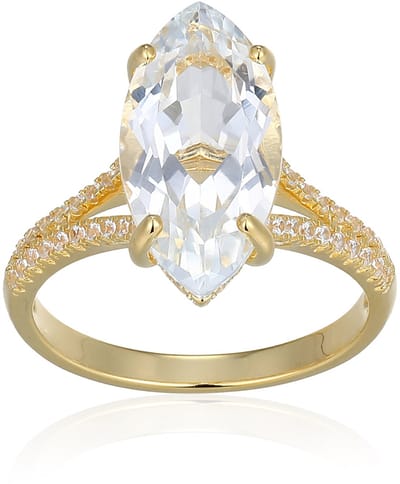 Cavill - Zilveren Ring 925 Sterling Verguld - Witte Topaas Marquise 3,865 ct - Pavé Zirkonia 0,336 ct - Braziliaanse Edelsteen Luxe Sieraad