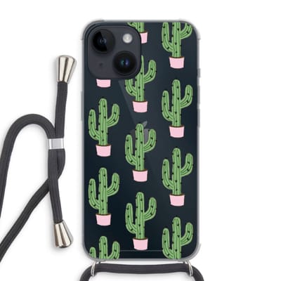 Case Company® - Hoesje met koord geschikt voor iPhone 14 hoesje met Koord - Cactus Lover - Telefoonhoesje met Zwart Koord - Bescherming aan alle Kanten en Over de Schermrand