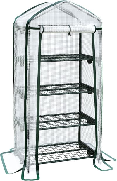 Kleine Foliekas - Terraskas Kweekkas - Planten Beschermen - Met 4 Planken - 69x49x158 cm - Wit