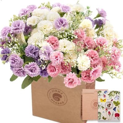 Kunstmatige anjers in 60 stuks, 3 bundels zijde chrysanten boeket, realistische mini bloemen voor tafelversiering, cadeau en interieurdecoratie (Wit/Roze)