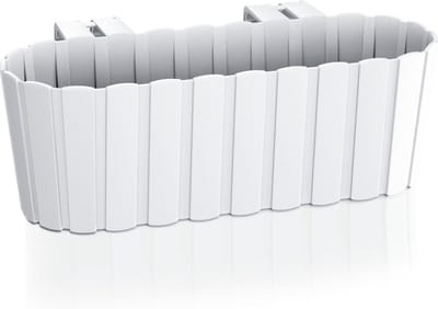 Balkon plantenbak/bloembak - met haken - kunststof - rechthoekige - wit - 38 cm - Tuin/balkon decoraties