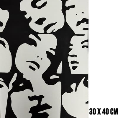 Allernieuwste.nl® Canvas Schilderij Abstract Pop-Art Gezicht Silhouetten Zwart Crème – 30 x 40 cm – Moderne Pop Art Muurdecoratie – Wanddecoratie – Minimalistisch