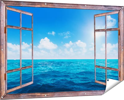 Gards Tuinposter Doorkijk Water Midden op Zee met Zonneschijn - 150x100 cm - Tuindoek - Tuindecoratie - Wanddecoratie buiten - Tuinschilderij
