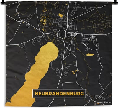 Wandkleed - Wanddoek - Neubrandenburg - Goud - Kaart - Plattegrond - Stadskaart - Duitsland - 180x180 cm - Wandtapijt