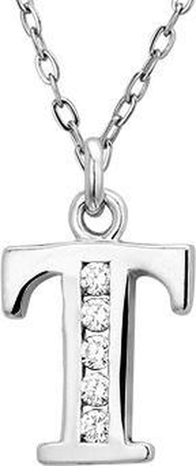 Montebello Ketting Letter T - Zilver Gerhodineerd - Alfabet - 12x20mm - 45cm