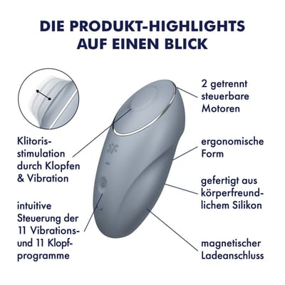 Satisfyer Tap & Climax 1, 11 cm, oplegvibrator met tapfunctie, 2 motoren, oplaadbaar, waterdicht (IPX7), huidvriendelijke siliconen