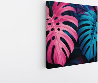 Saammp Canvas Schilderij - Roze Blauwe Bladeren - Landschap - Natuur - 20x20 - Foto op canvas - Wanddecoratie - Muurdecoratie Woonkamer - Slaapkamer decoratie - Canvas Print