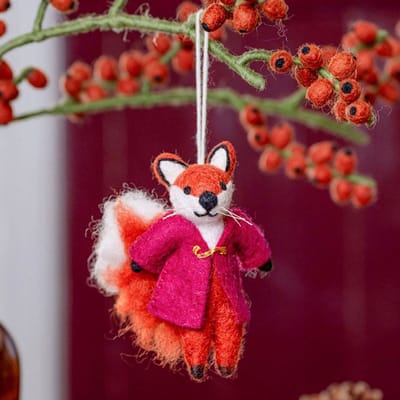 Wolvilt Hanger Vos Indian Summer - Burgundy - Fairtrade Homedeco - 13x9cm