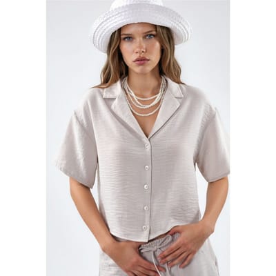Gestructureerde Cropped Shirt met Knopsluiting