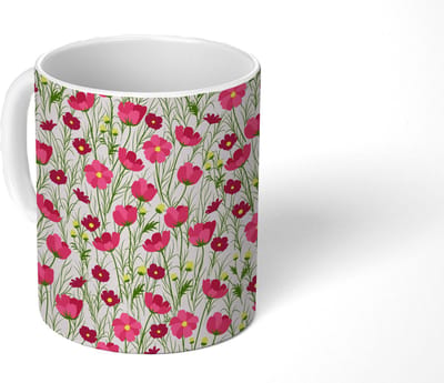Mok - Koffiemok - Bloemen - Patronen - Gras - Klaproos - Mokken - 350 ML - Beker - Koffiemokken - Theemok
