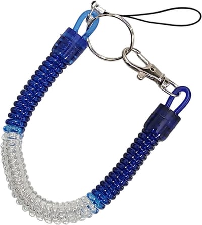 Fako Bijoux - Uittrekbare Sleutelhanger Spiraal - Uittrekbaar - Verend - 24cm - Blauw/Wit/Blauw