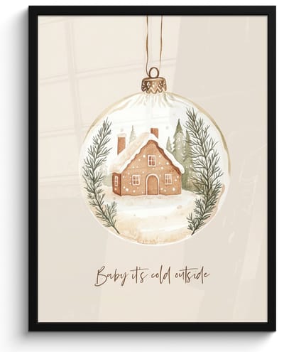 Poster in lijst - Fotolijst 50x70 cm - Posters - Quote - Winter - Kerst - Beige - Kerstbal - Posterlijst zwart - Decoratie - Wanddecoratie woonkamer - Kerstdecoratie voor binnen - Kerstversiering - Kerstmis versiering in huis - Kerstaccessoires