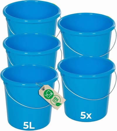 Novaliv 5 stuks emmer 5L blauw met maatverdeling - schoonmaak emmer 5 liter? 22,5 cm Praktische alleskunner met schaalverdeling voor huishouden & tuin ideaal als huishoudemmer, wateremmer, dweilemmer, emmer