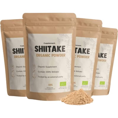 Cupplement Shiitake Poeder Biologisch Combideal 4x 60 gram - Sporen - Vegan - Zonder toevoegingen - Lab getest - 15 dagen voorraad per zakje
