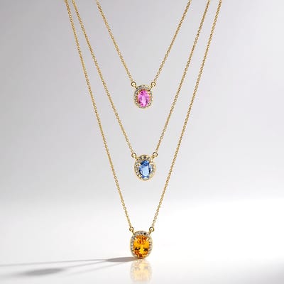 Cavill - 9K Geelgouden Halsketting met 3,406 Ct Multi-kleurige Saffieren - Ban Ka Cha Oranje, Blauwe Ceylon & Roze Saffier - Elegant Dames Sieraad