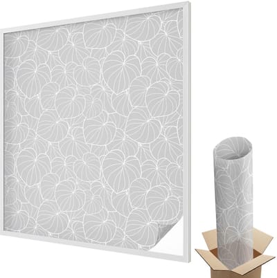 Wallfluent Glas in Lood Raamfolie - Bladrijke elegantie Glas in Lood Folie - 100x116 cm - Grijs Plakfolie Raam Glas in Lood - Decoratieve Plakfolie Glas in Lood - Voor de woonkamer, voor het kantoor, voor de hal - Glas in Lood Folie voor Raam
