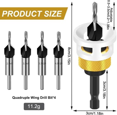 Dailygoods- Verzinkboor 6-delige set - Kegelverzinkboor met dieptebegrenzing - Houtbewerking - Nauwkeurige boor - Roestvrij staal - Instelbare verzinklengte - Boorset