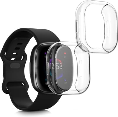 kwmobile 2x smartwatch hoes geschikt voor Fitbit Versa 4 / Sense 2 hoesje - Siliconen sporthorloge cover - Activity tracker case in transparant