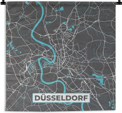 Wandkleed - Wanddoek - Blauw – Duitsland – Plattegrond – Stadskaart – Kaart – Düsseldorf - 180x180 cm - Wandtapijt