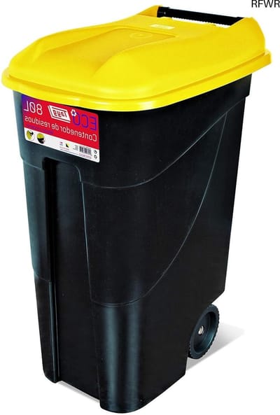 RFWR® Afvalbak 80 Liter met Gele Deksel en Zwarte Bodem