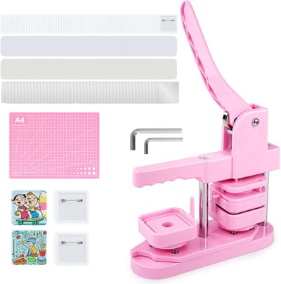 Creatorally Vierkante Button Maker - 50x50mm - Badge Maker Machine - Pin maker met 100 Buttons A4 snijmat - Pins - Buttonmachine - Button Maker - roze - cadeau voor kinderen