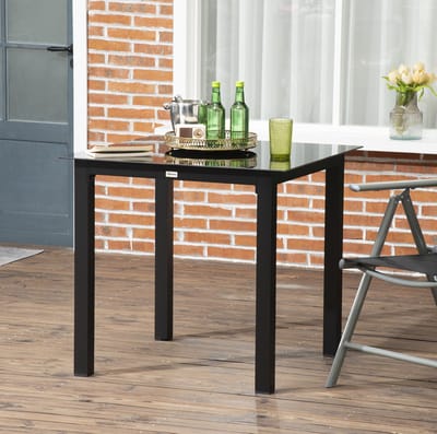 Tuintafel - Vierkante Eettafel Voor 4 Personen Met Gehard Glazen Blad - Voor Tuin Balkon En Terras - Aluminium - 80 X 80 X 74 Cm - Zwart