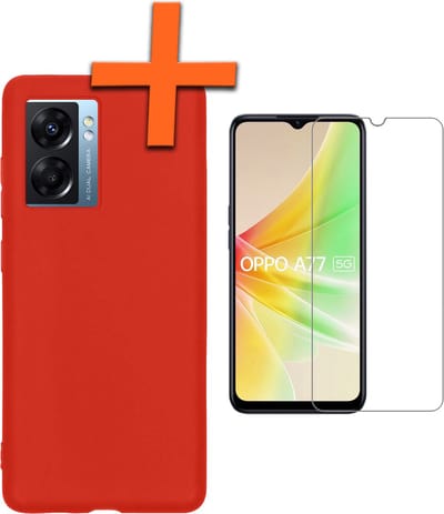 Hoes - Met Screenprotector - Geschikt voor OPPO A77 - Sterk & Shockproof - Back Cover - Siliconen Case - Telefoon Hoes - Rood