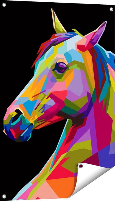 Gards Tuinposter Kleurrijke Paardenkop - Paard - Abstract - 60x90 cm - Tuindoek - Tuindecoratie - Wanddecoratie buiten - Tuinschilderij