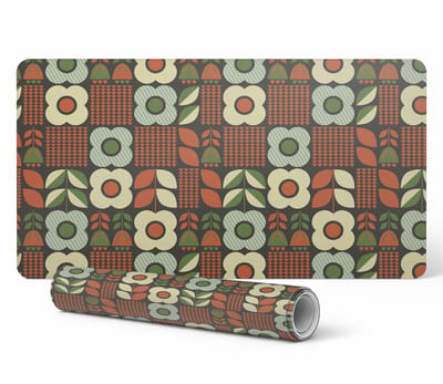 Elegante decoratieve bureauonderlegger met retro bloemen en bladeren, 90x45 cm