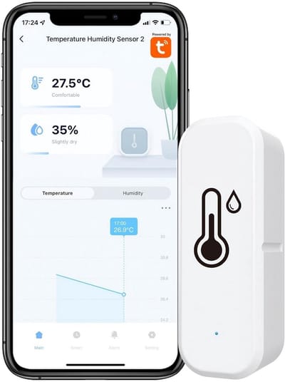 Slimme Vochtigheidssensor - Thermohygrometer Digitale Meter - Binnenklimaat Monitoren - Draadloze App Bediening - 71 x 25 x 20 mm