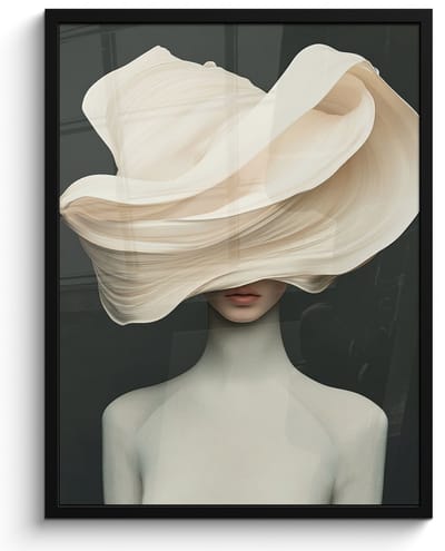 Poster in lijst - Fotolijst 50x70 cm - Posters - Vrouw - Beige - hoed - Posterlijst zwart - Decoratie - Wanddecoratie woonkamer - Muurdecoratie slaapkamer