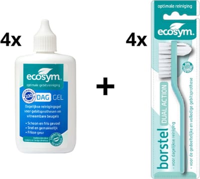 Ecosym Dagbehandeling Voordeelverpakking - 4x Gel 100ml + 4x Gebitsborstel