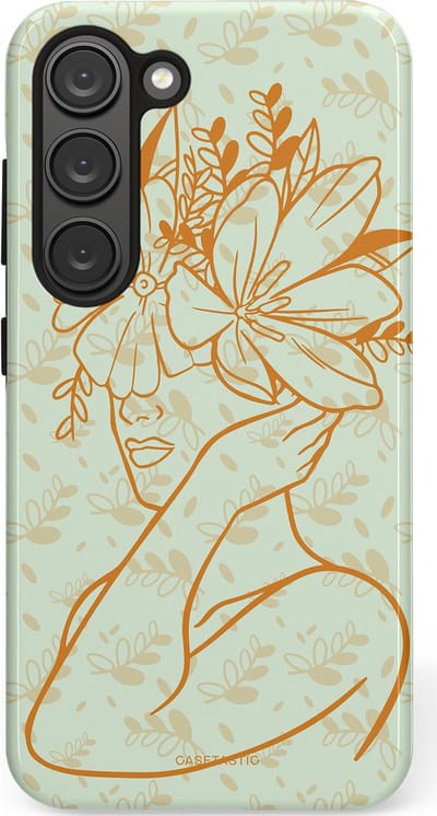 Casetastic hoesje geschikt voor Samsung Galaxy S23 - Dubbellaagse bescherming - Minimal Bloom - Fashion Case - Crème Lichtgrijs