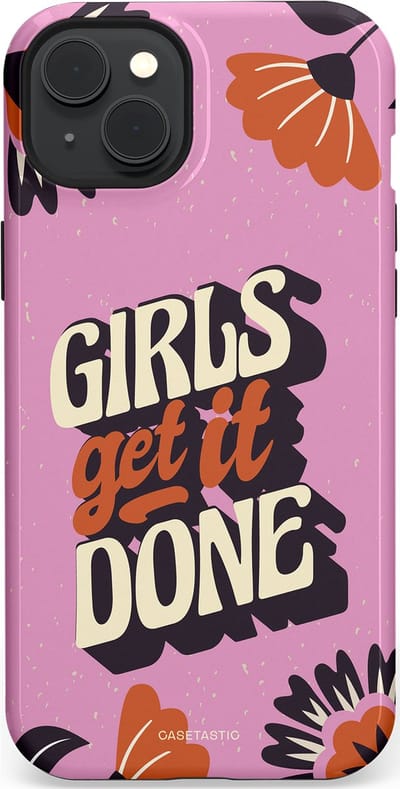 Casetastic hoesje geschikt voor Apple iPhone 15 Plus - MagSafe - Dubbellaagse bescherming - Girls get it done - Fashion Case - Lila Donkergrijs Terracotta