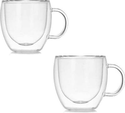 Glozini Dubbelwandig Koffieglas - 250ml - Set van 2 - Dubbelwandig Glas met Oor