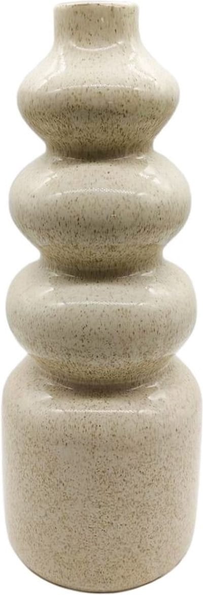 HomeBound by KY | Aardewerk vaas bubbles beige | 14.5x14.5x37cm | bloemenvaas aardewerk