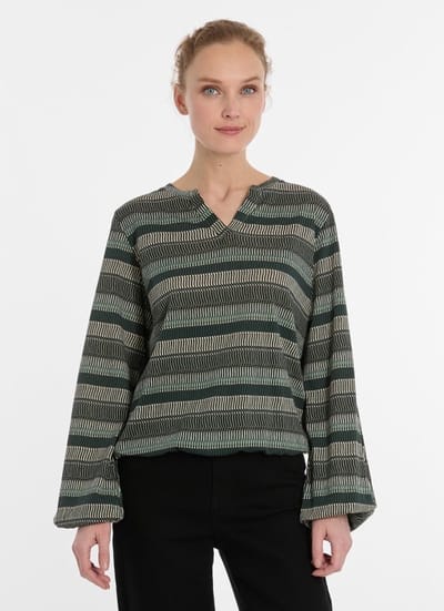 Ragwear - Blouse Santica groen streep LM dames v-hals - maat XL