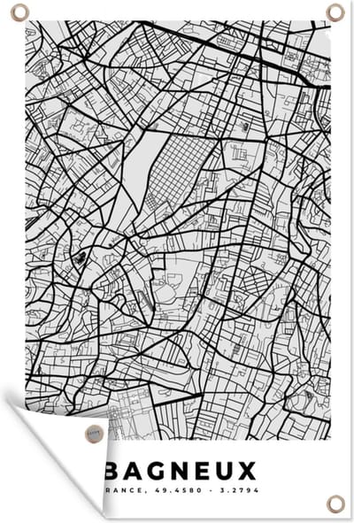 Muurdecoratie Bagneux – Plattegrond - Frankrijk – Kaart – Stadskaart - 120x180 cm - Tuinposter - Tuindoek