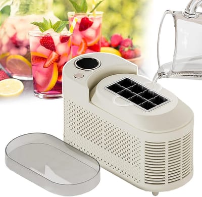 Mini Ijsblokjesmaker - Draagbare IJsmachine - Snelle IJsproductie - Compact Tafelmodel - 8 Blokjes/10-15 Min - Beige