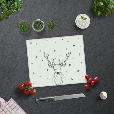 Cervus Herten Gedrukt Tempered Glas Snijplank 29cm × 34cm - Glassnijplank