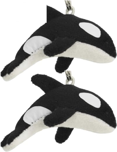 Nature Planet pluche orka - 2x - sleutelhanger - 6 cm - zeedieren sleutelhanger